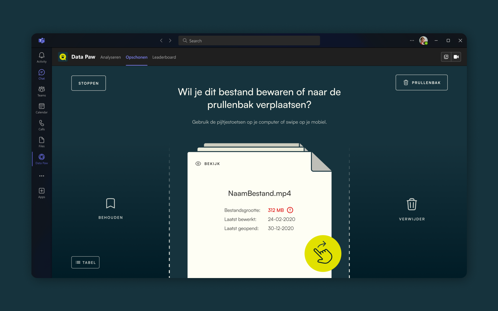 Data Paw interface schermen