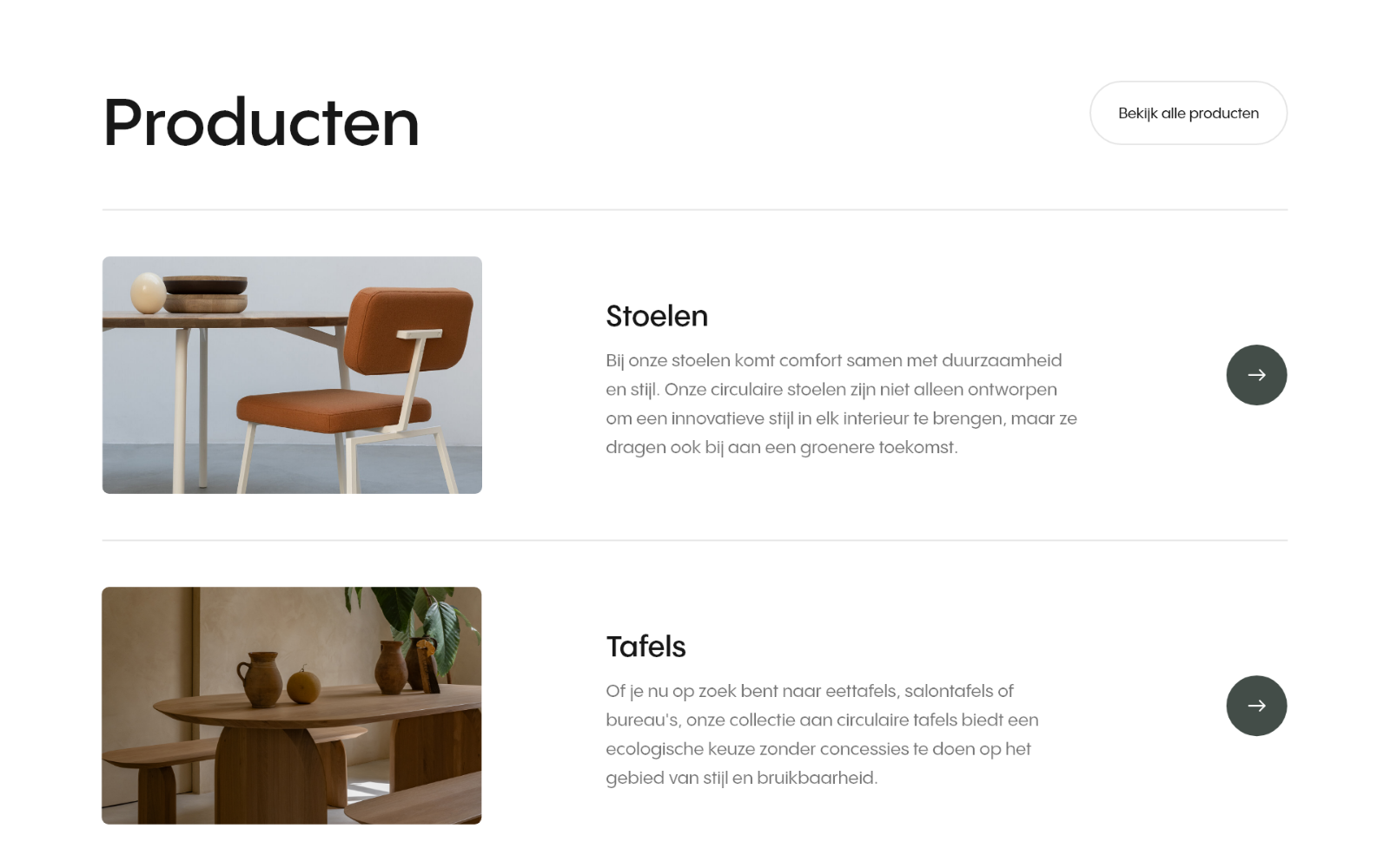 Revi circulaire meubels interface scherm