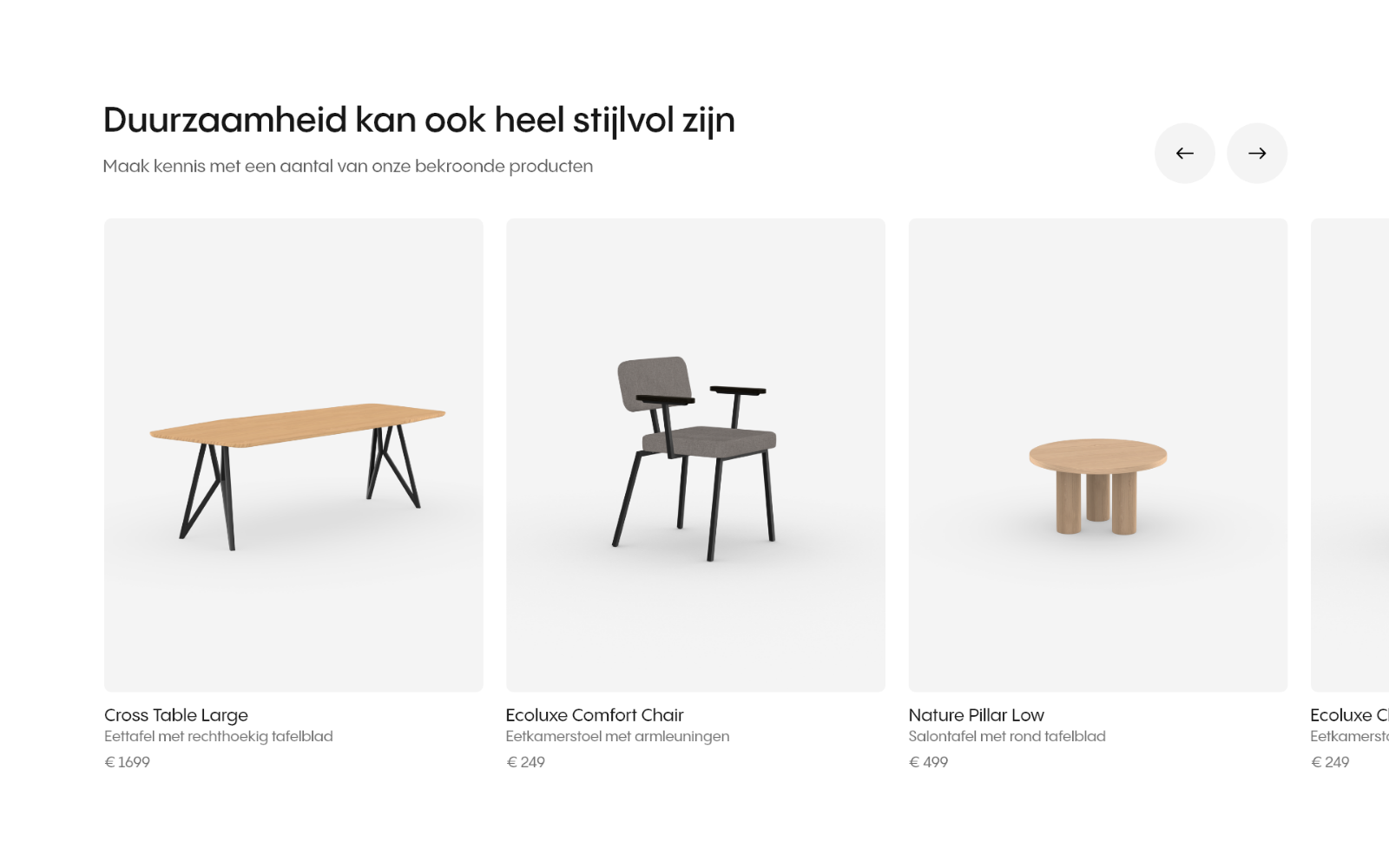 Revi circulaire meubels interface scherm